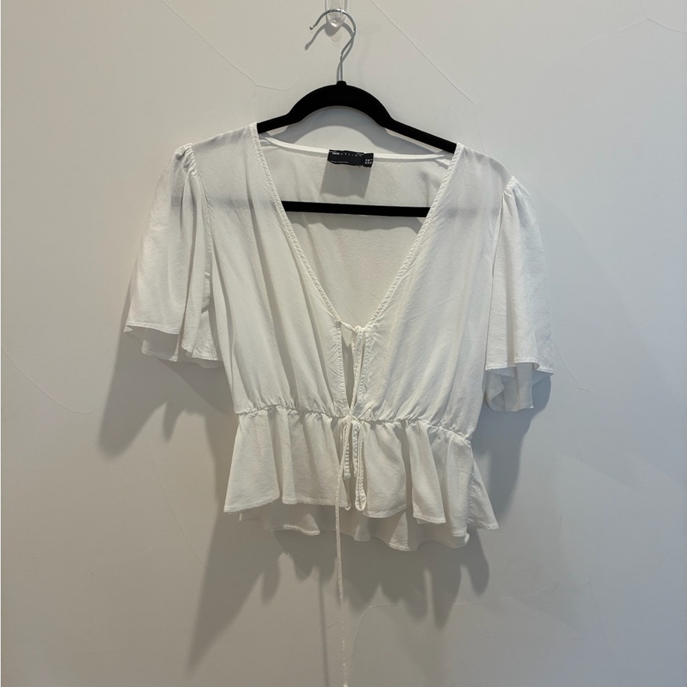 ASOS White Flutter Sleeve Peplum Blouse